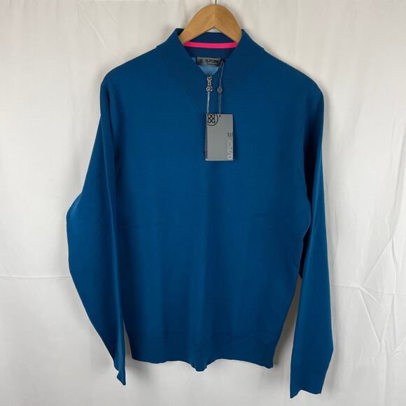 G/Fore Men's V-Neck Merino Wool Quarter Zip Sweater Petrol G4MS23S200 Size M - Picture 1 of 10